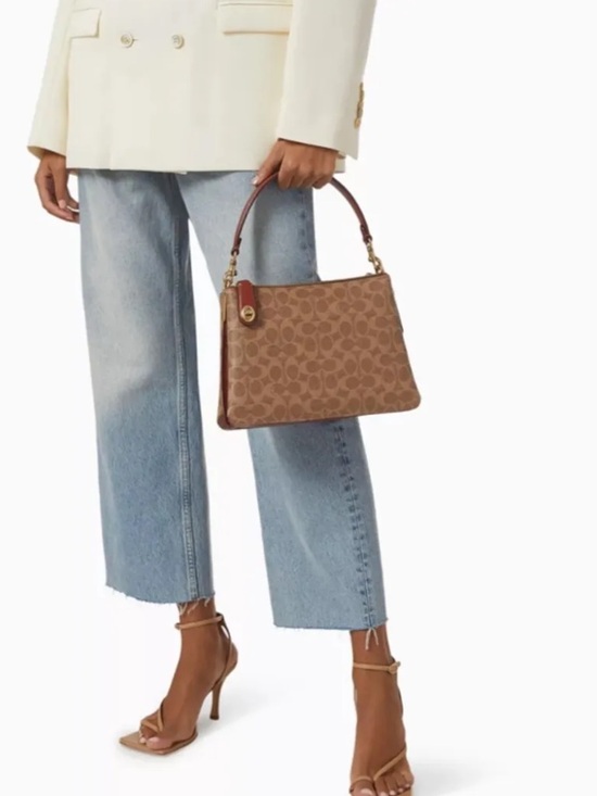 Coach Signature Canvas and Leather Shoulder Bag in Tan/Brown